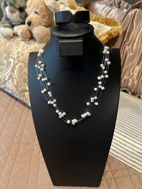 Lia Sophia White Multi-Strand Pearl Illusion Necklace